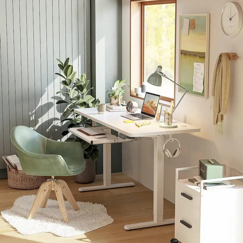 FEZIBO Standing Desk with Keyboard Tray, Electric Height Adjustable Desk, Sit Stand Up Desk, Computer Office Desk