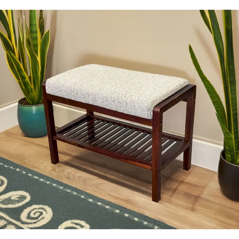 Solid Acacia Wood Padded Bench