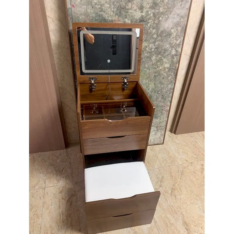 3-in-1 Small Makeup Table Set with Glass Top 3 Drawers, Stool