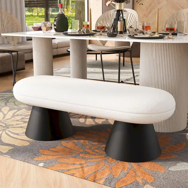 Christopher Knight Home - Nathan Upholstered Dining Bench, 2-Step Assembly Entryway & Bedroom Ottoman with Black Iron Legs