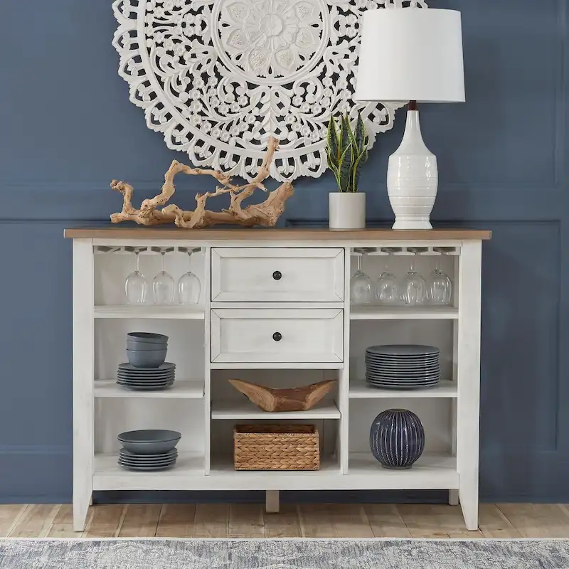 Lakeshore Server with Stemware Rack and Adjustable Shelves - White