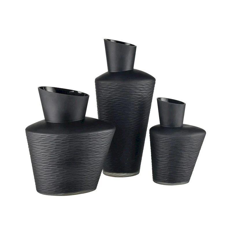 Elk Home Tuxedo Black Finish Glass 12 Inch Wide Vase