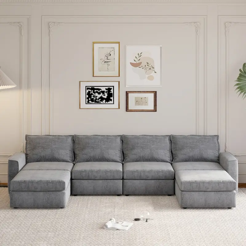 Nestfair Chenille Modular Sectional Sofa U Shaped Reversible Couch Free Combination 6 Seat Sleeper Sofa Bed with Ottoman