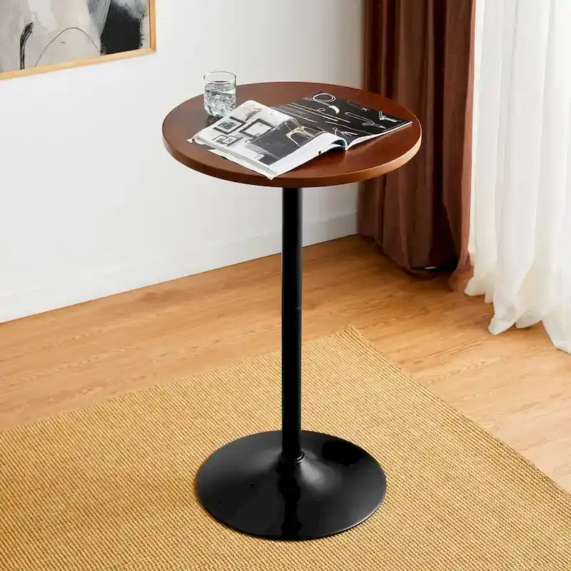 Glitzhome 39.5H Modern Bistro Walnut Top Round Pub Bar Table