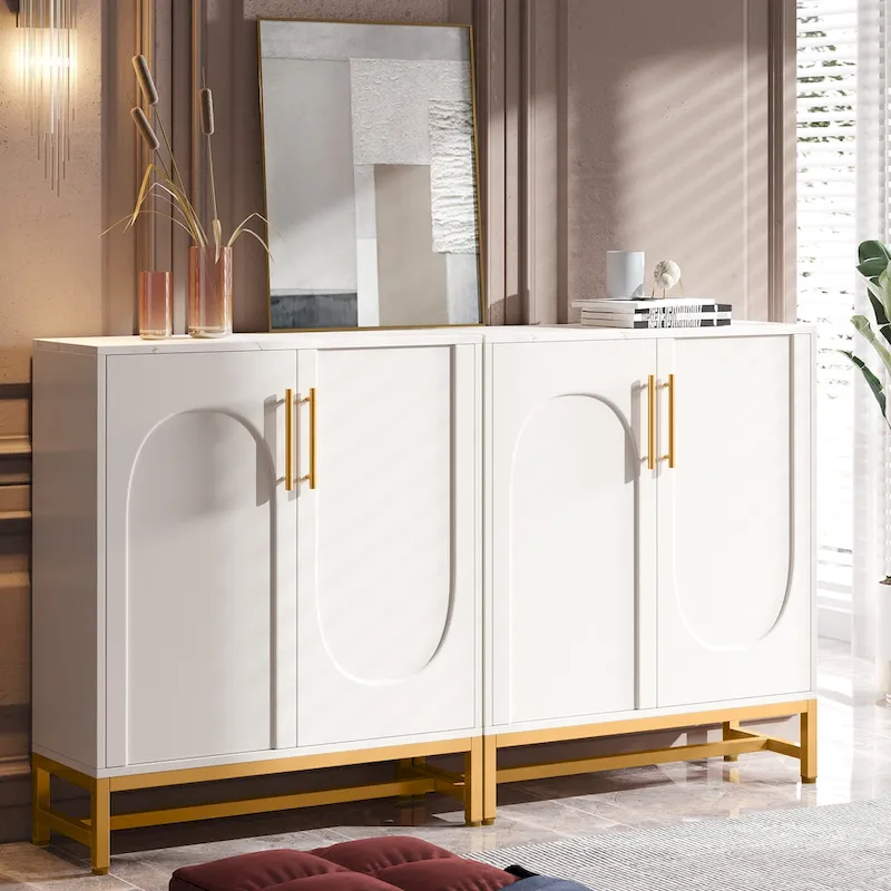 Sideboard Buffet Cabinet with Storage, Modern 4 Doors Buffets with Adjustable Shelf for Living Room Kitchen Dining Room Hallway