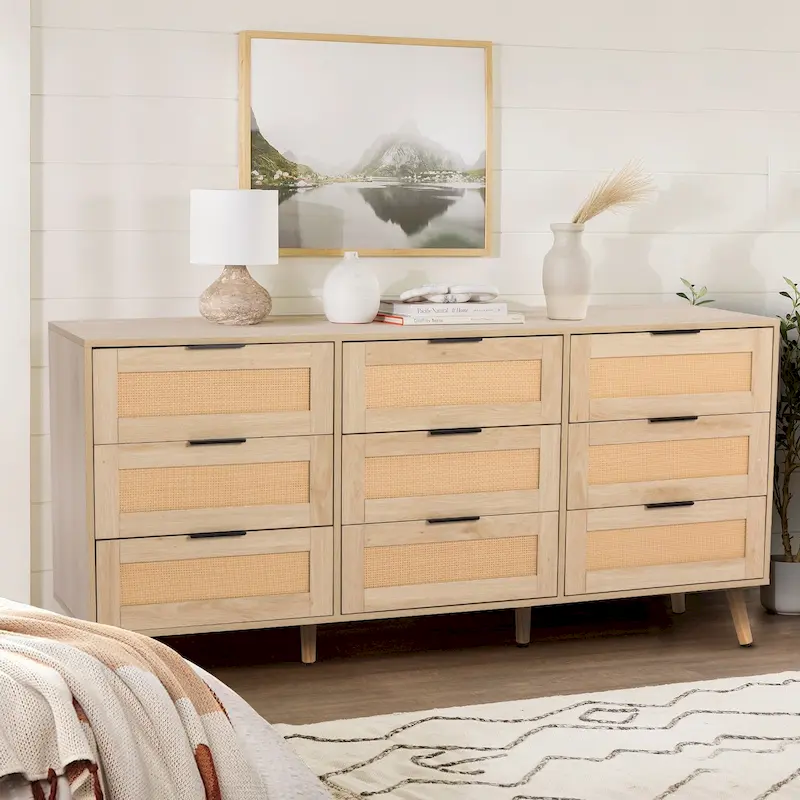 9 Drawers Chest Of Dresser Storage Tower Cabinet Bedroom Organizer Rattan Style