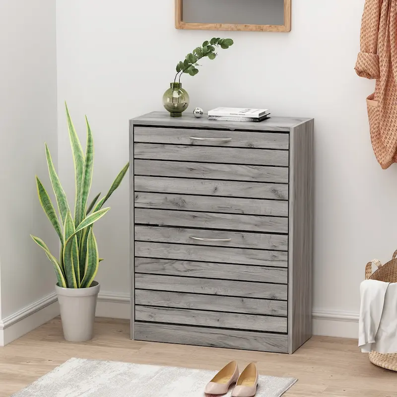 2-Drawer Shoe Cabinet, Fold-Out Drawers, Waterproof MDF, 8-12 Pairs, 22.4