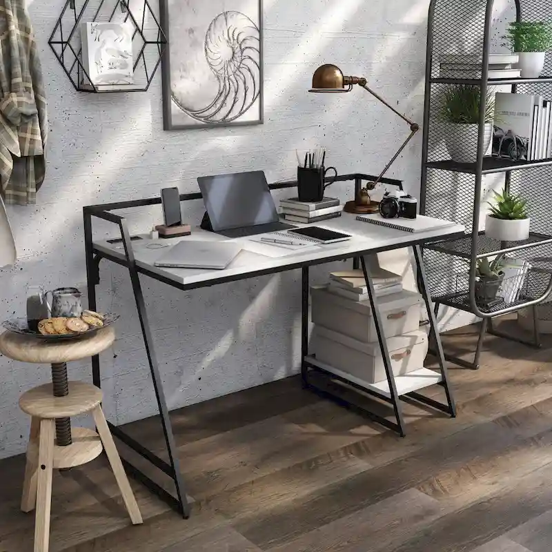 Meard Industrial 49-inch Steel Computer Desk with USBs by Furniture of America