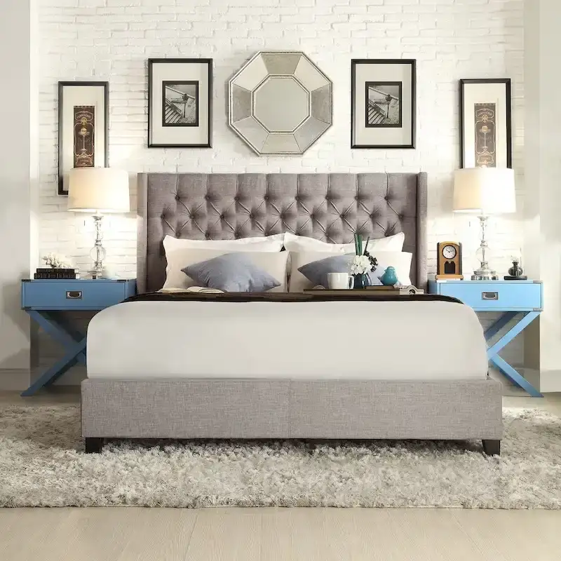 Naples Wingback Button Tufted Upholstered King Bed by iNSPIRE Q Artisan