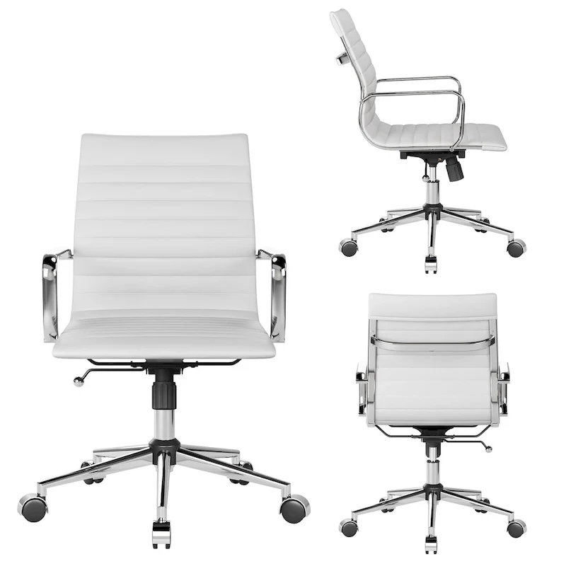 Ribbed Leatherite Office Chair with Chrome Frame, L-Shaped Arms and Swivel Base – Grey / White / Terracotta / Green / Brown / Black / Navy Blue / Gold & Navy Blue / Gold & Black / Gold & White, for 1 Person