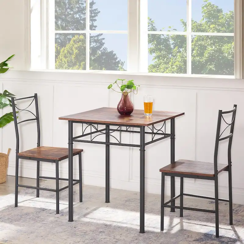 3 Piece Kitchen Dining and Patio Set Table Set Retro Brown chair - Chair:15.6 L * 15.1 W * 33.8 H