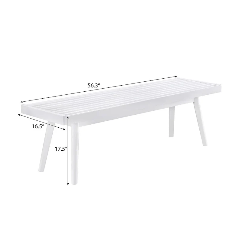 White Solid Wood Slatted Bench