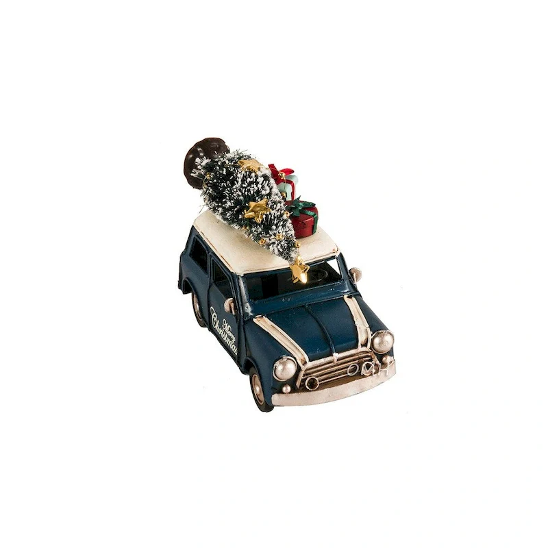Handmade 1960s Mini Cooper Christmas Car Model Set of 2