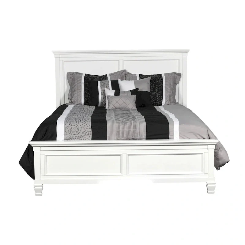 Umi Twin Size Bed, Classic Panel Design with Molded Details, White Wood