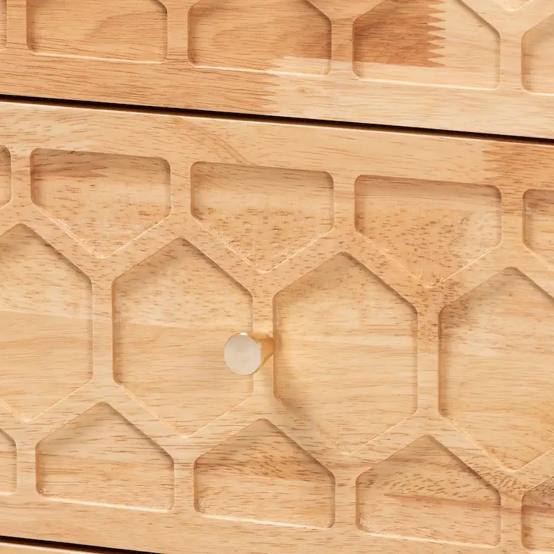 Hosea Japandi Carved Honeycomb Natural 2-Drawer Nightstand