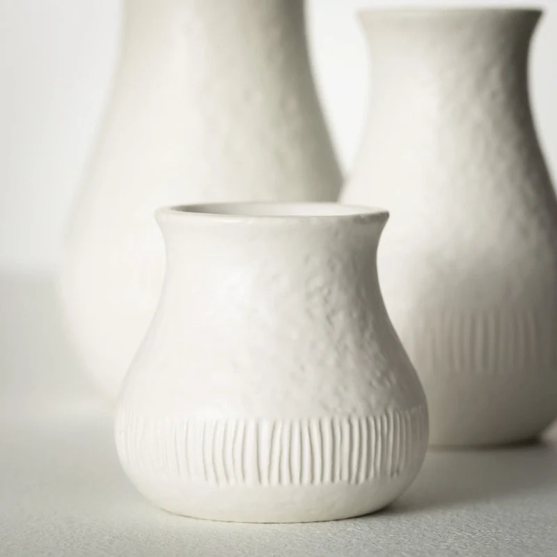 Sullivans 3 , 5  & 6  White Chiffon Stone Vase - Set Of 3