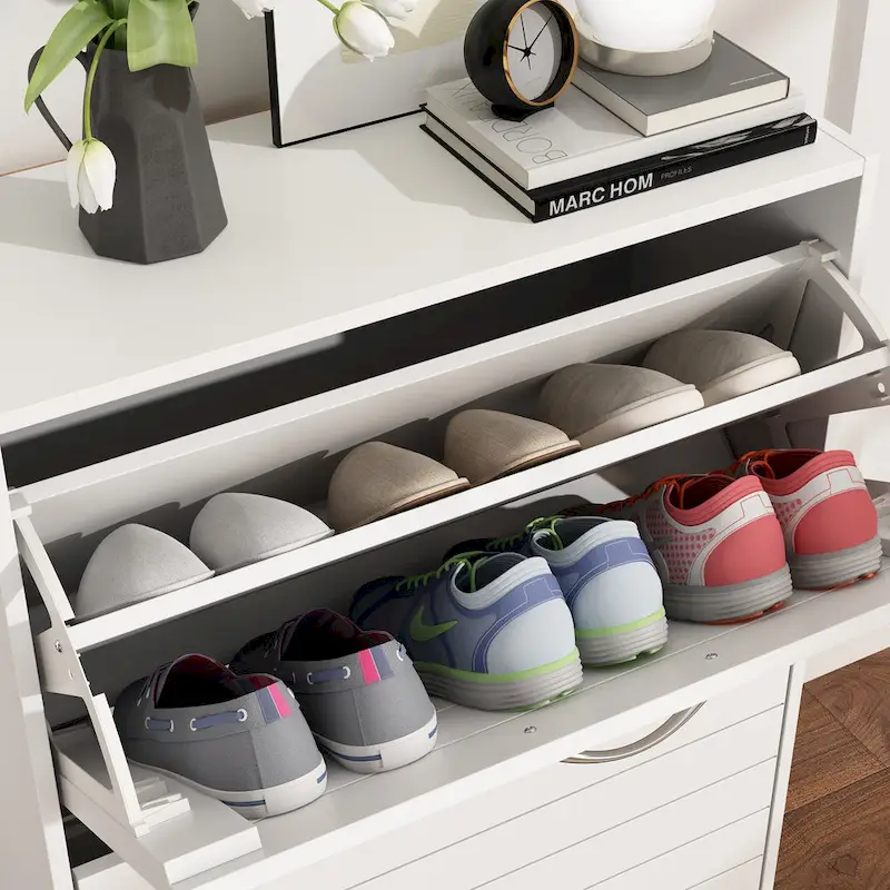2-Drawer Shoe Cabinet, Fold-Out Drawers, Waterproof MDF, 8-12 Pairs, 22.4