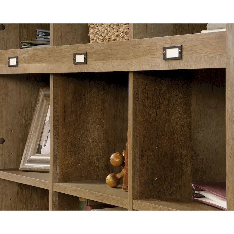Craftsman Oak / Soft White Storage Credenza with 9 Cubbies & 3 Adjustable Shelves
