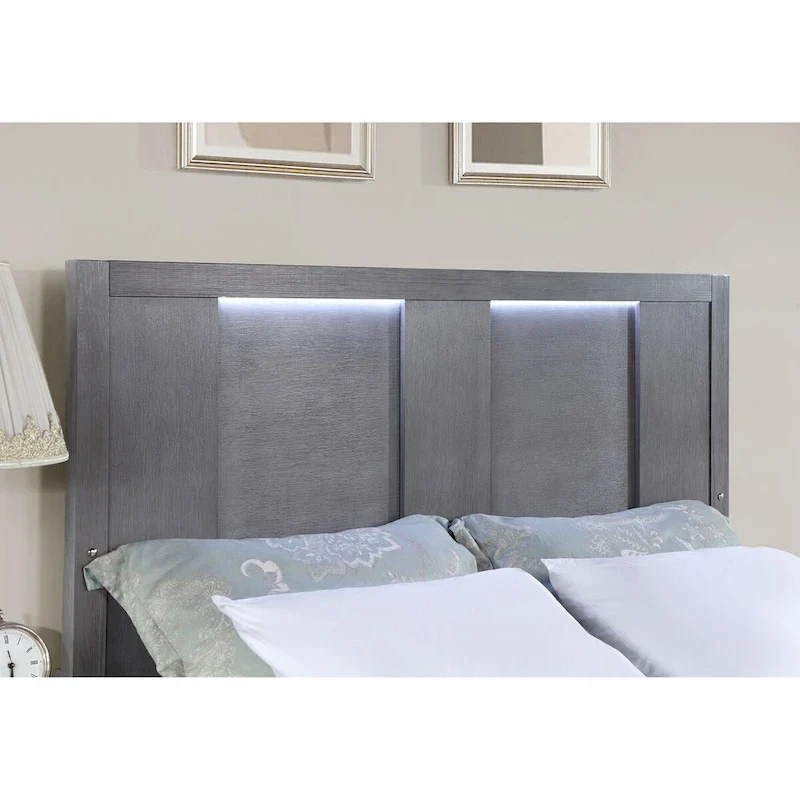 Furniture of America Tona Contemporary Grey Wood Storage Platform Bed with LED Lights