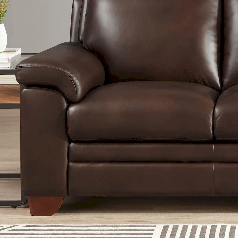 Top Grain Leather Sofa, Kiln-Dried Wood Frame, Pocketed Coils, Chestnut, Seats 3, 84