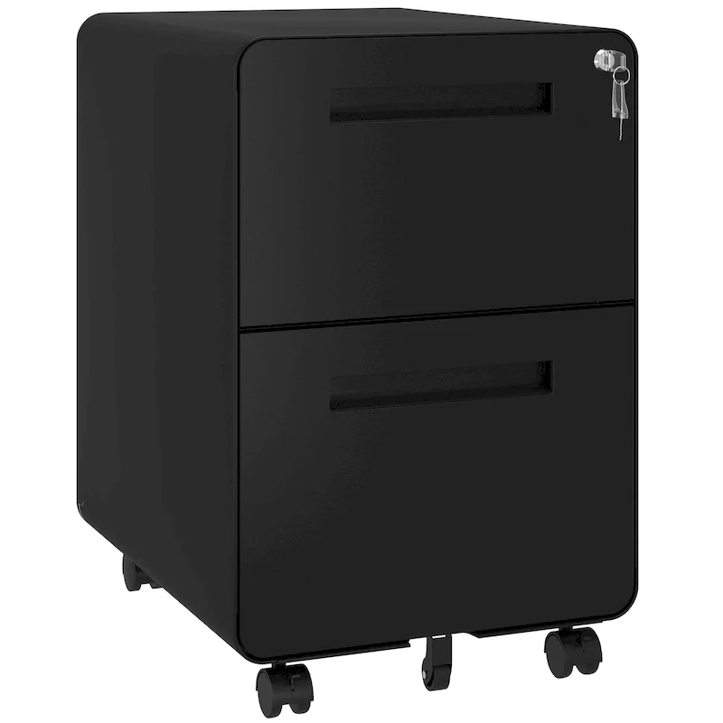 Black / White 2-Drawer Rolling Locking Steel File Cabinet – Single Unit