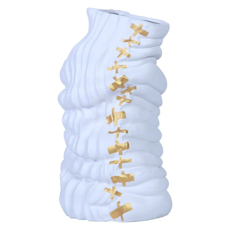 Beloved Modern and Elegant White Ceramic Vase with Gold Design