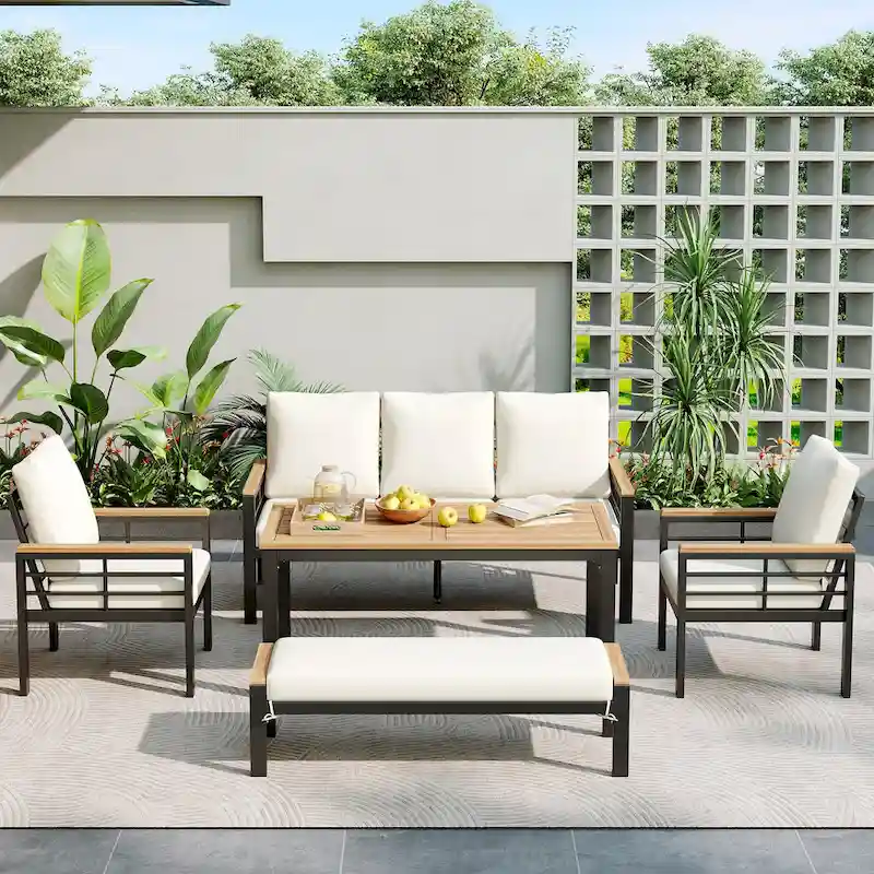5 Pieces Outdoor Conversation Sets with Cushions