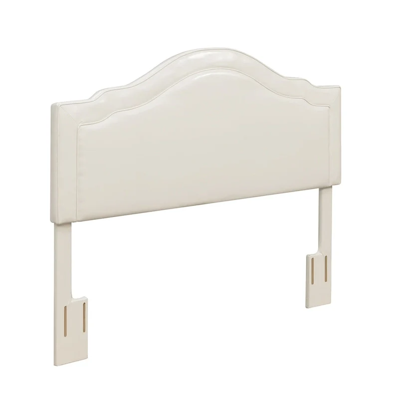 Queen Camelback Upholstered Headboard in Faux Leather with Adjustable Height Posts – Cream, for 1–2 People