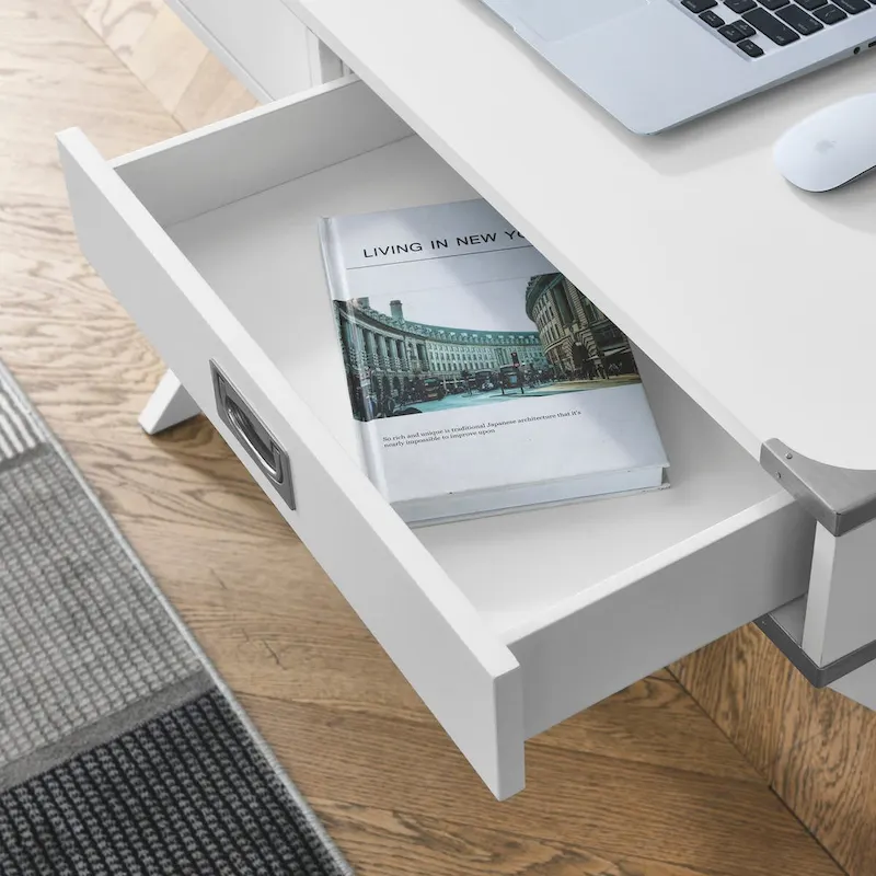 Computer Desk with Drawers, MDF Top & Solid Wood Legs, 42