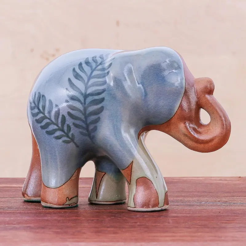 Novica Handmade In The Jungle Celadon Ceramic Sculpture