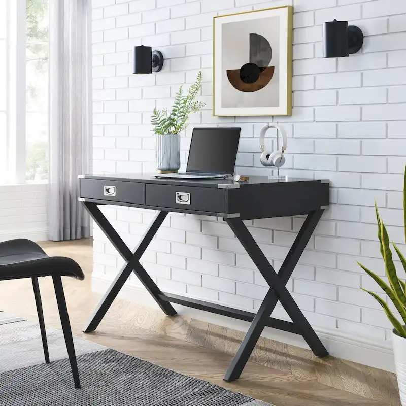 Computer Desk with Drawers, MDF Top & Solid Wood Legs, 42
