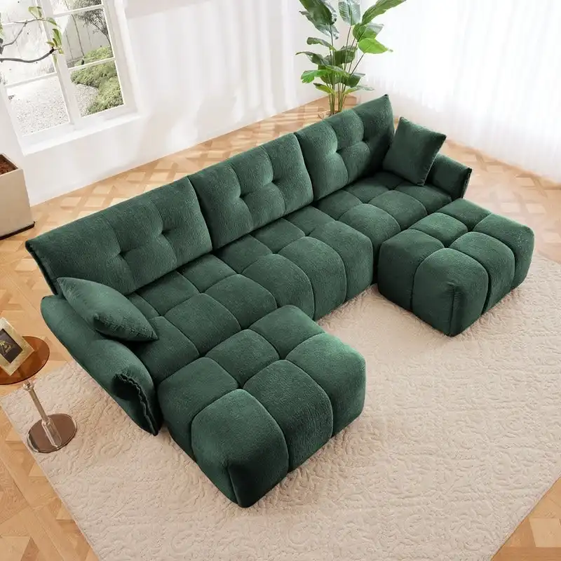 110.2 Chenille 3 Seater Upholstered Sofa, 2 Ottoman