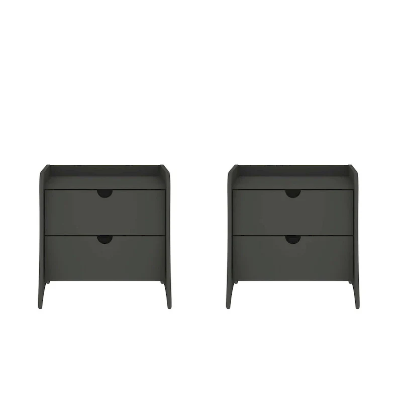 Mid-Century Modern 2-Drawer Nightstand, MDF, Curved Legs, 19.68