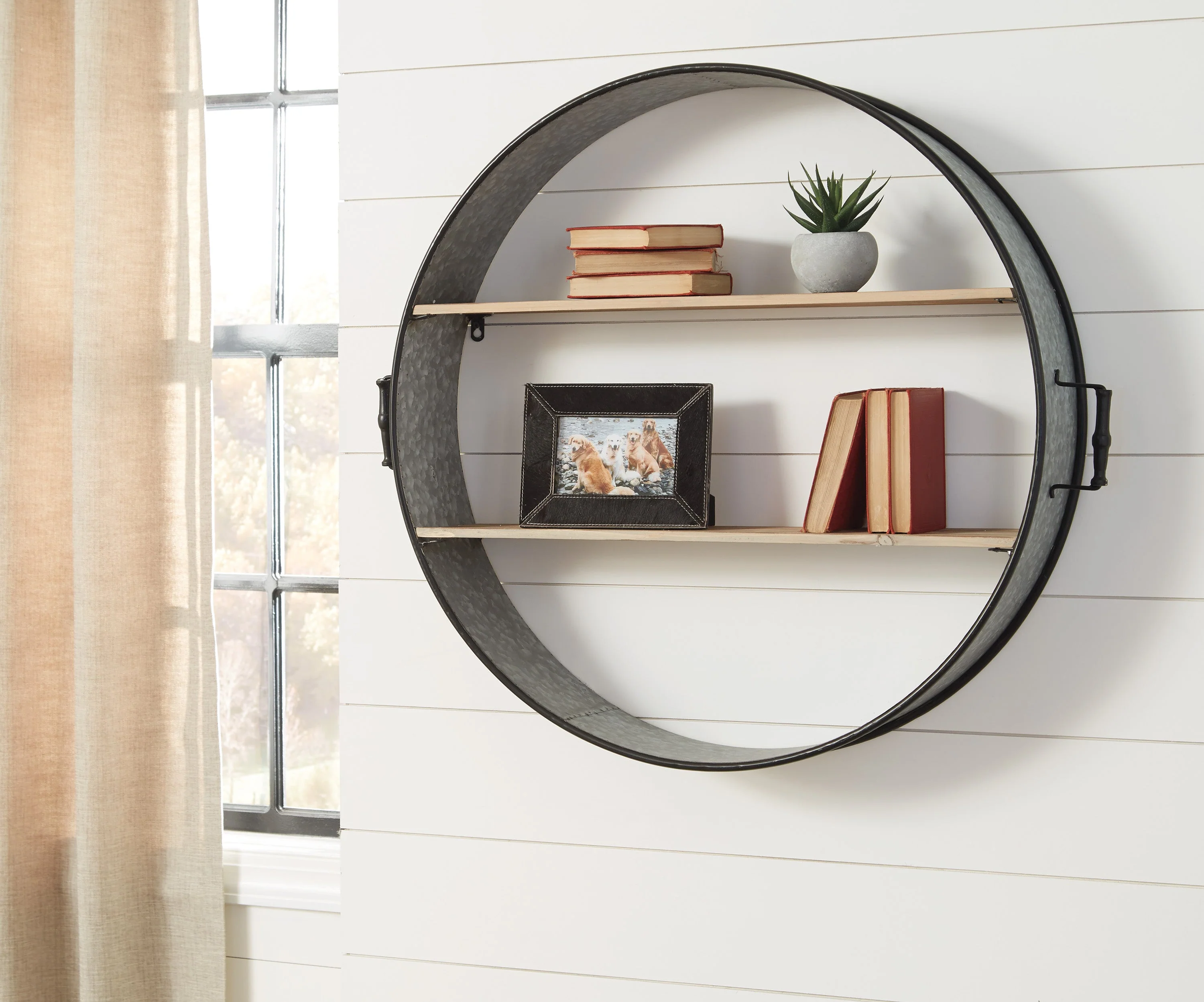 Galvanized Barrel Design Wall Shelf