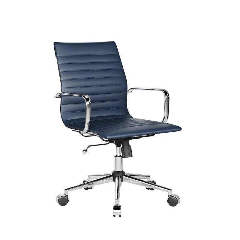 Ribbed Leatherite Office Chair with Chrome Frame, L-Shaped Arms and Swivel Base – Grey / White / Terracotta / Green / Brown / Black / Navy Blue / Gold & Navy Blue / Gold & Black / Gold & White, for 1 Person