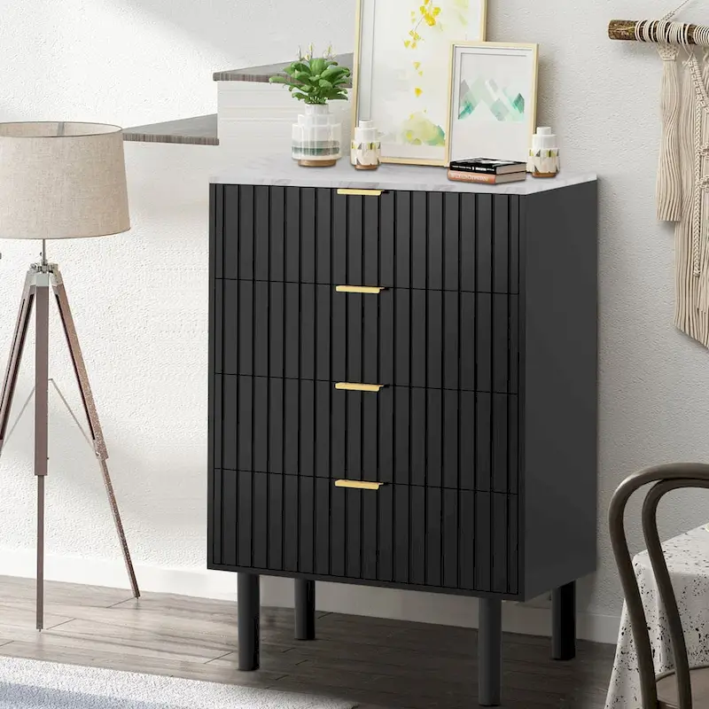 4 Drawers Chest Of Dresser Storage Imitation Marble Texture Tower Cabinet Bedroom Organizer