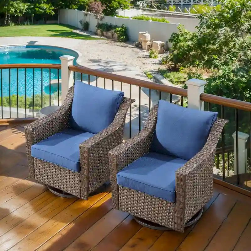 360 Rotating Wicker Patio Bistro Sets with Soft Cushion - Brown