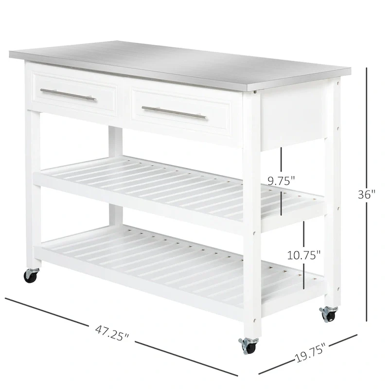 Kitchen Island With Stainless Steel Top(no include stool)