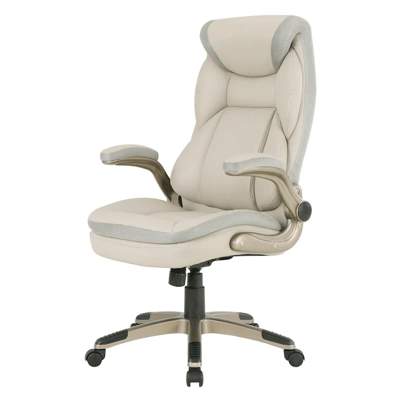 Executive Bonded Leather Office Chair with Lumbar Support, Locking Tilt and Flip Arms – Taupe / Black / Charcoal, for 1 Person
