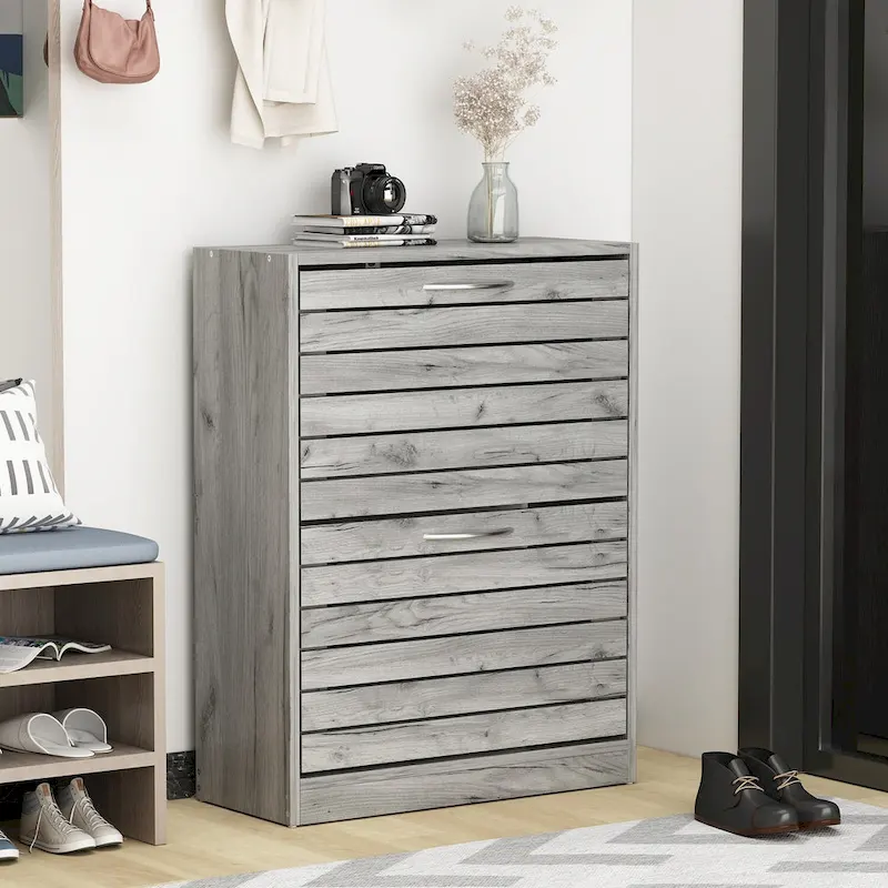 2-Drawer Shoe Cabinet, Fold-Out Drawers, Waterproof MDF, 8-12 Pairs, 22.4