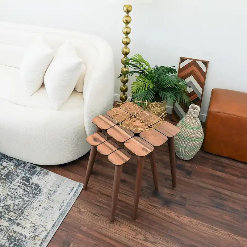 Nesting Tables Set of 3, Mid-Century Modern, Reclaimed Wood Top, Curved Frame, 17