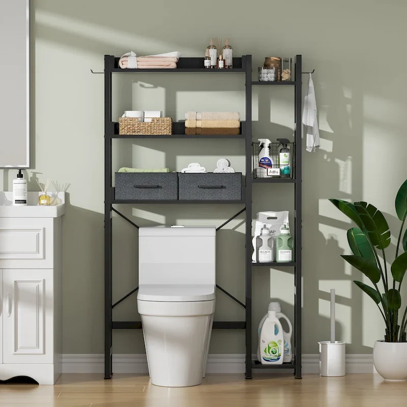 31   W Over the Toilet Storage Shelf with 2 Drawers and 4 Hooks for Restroom and Laundry