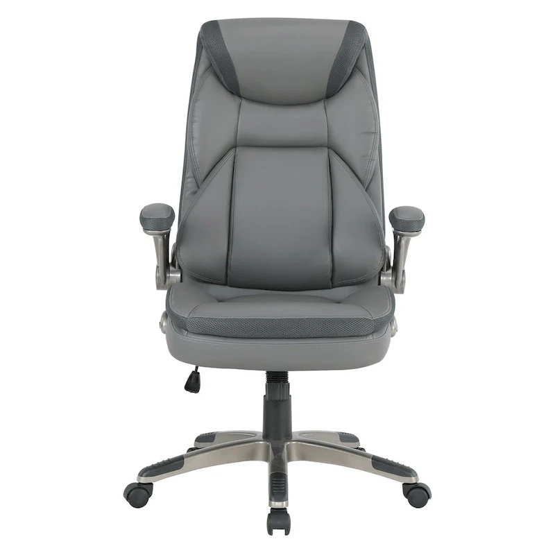 Executive Bonded Leather Office Chair with Lumbar Support, Locking Tilt and Flip Arms – Taupe / Black / Charcoal, for 1 Person