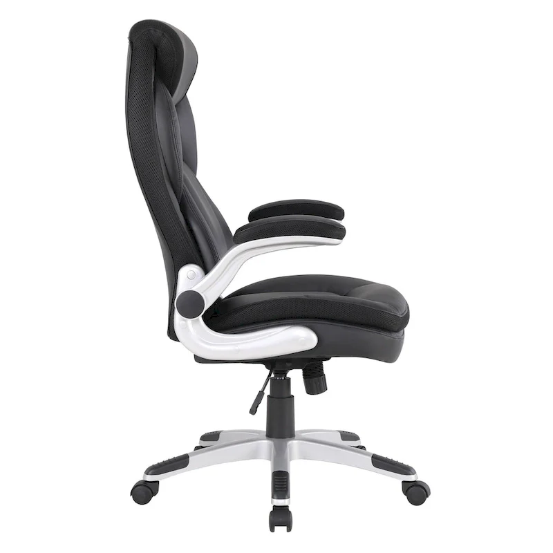 Executive Bonded Leather Office Chair with Lumbar Support, Locking Tilt and Flip Arms – Taupe / Black / Charcoal, for 1 Person