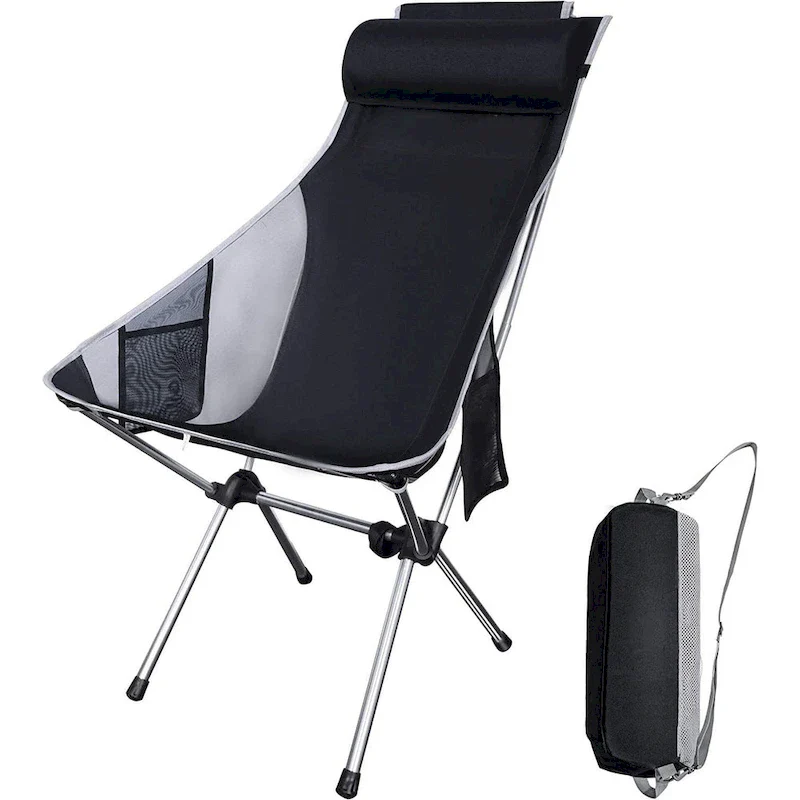 Camping Chair, Backpackable Chair, High Back Foldable Chair, Compact, Heavy-Duty w/Headrest Pillow for Outdoor, Hiking, Travel