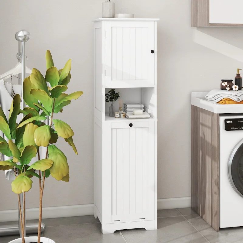 White 1-Compartment 1-Door Tilt-Out Laundry Sorter Cabinet