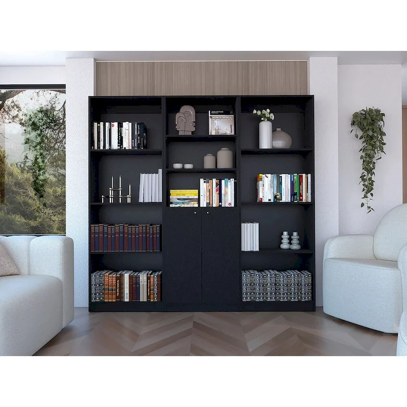 Kenyon 3pc Set 74 Wide 5-Shelf and Cabinet Bookcase