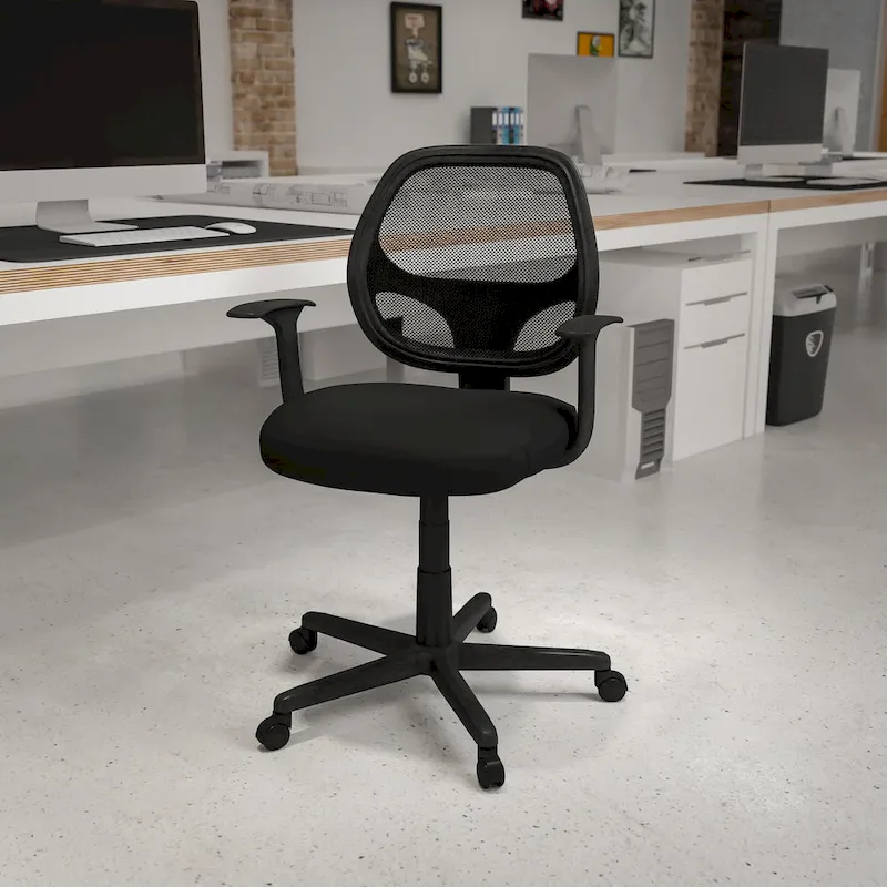Mid-Back Mesh Swivel Office Chair, Nylon Base, Lumbar Support, 360° Swivel, Seats 1, Black/Gray
