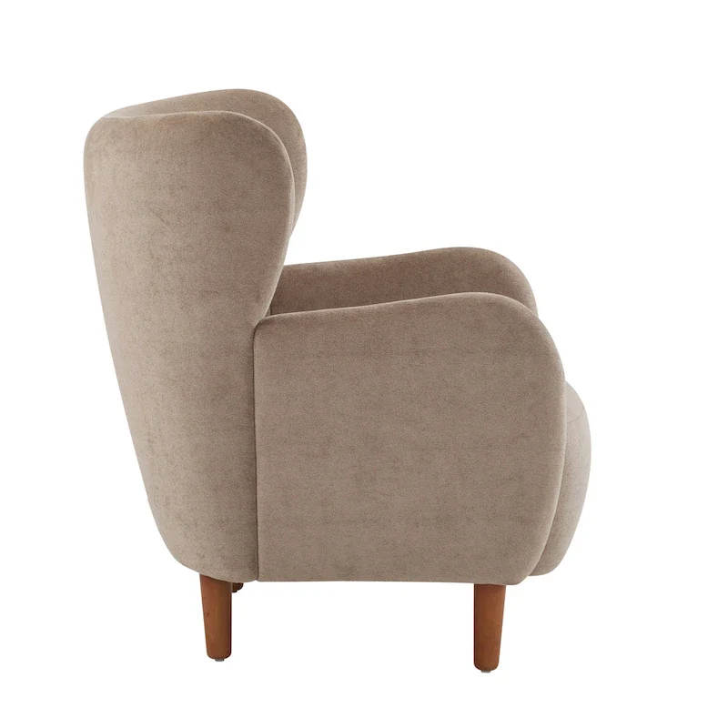 Wingback Club Chair, Mid-Century, Plush Velvet, Solid Wood & Birch Legs, Seats 1, Blue/Brown