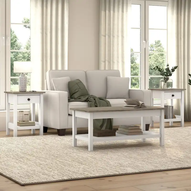 Bush Furniture Mayfield Farmhouse Coffee Table with End Tables